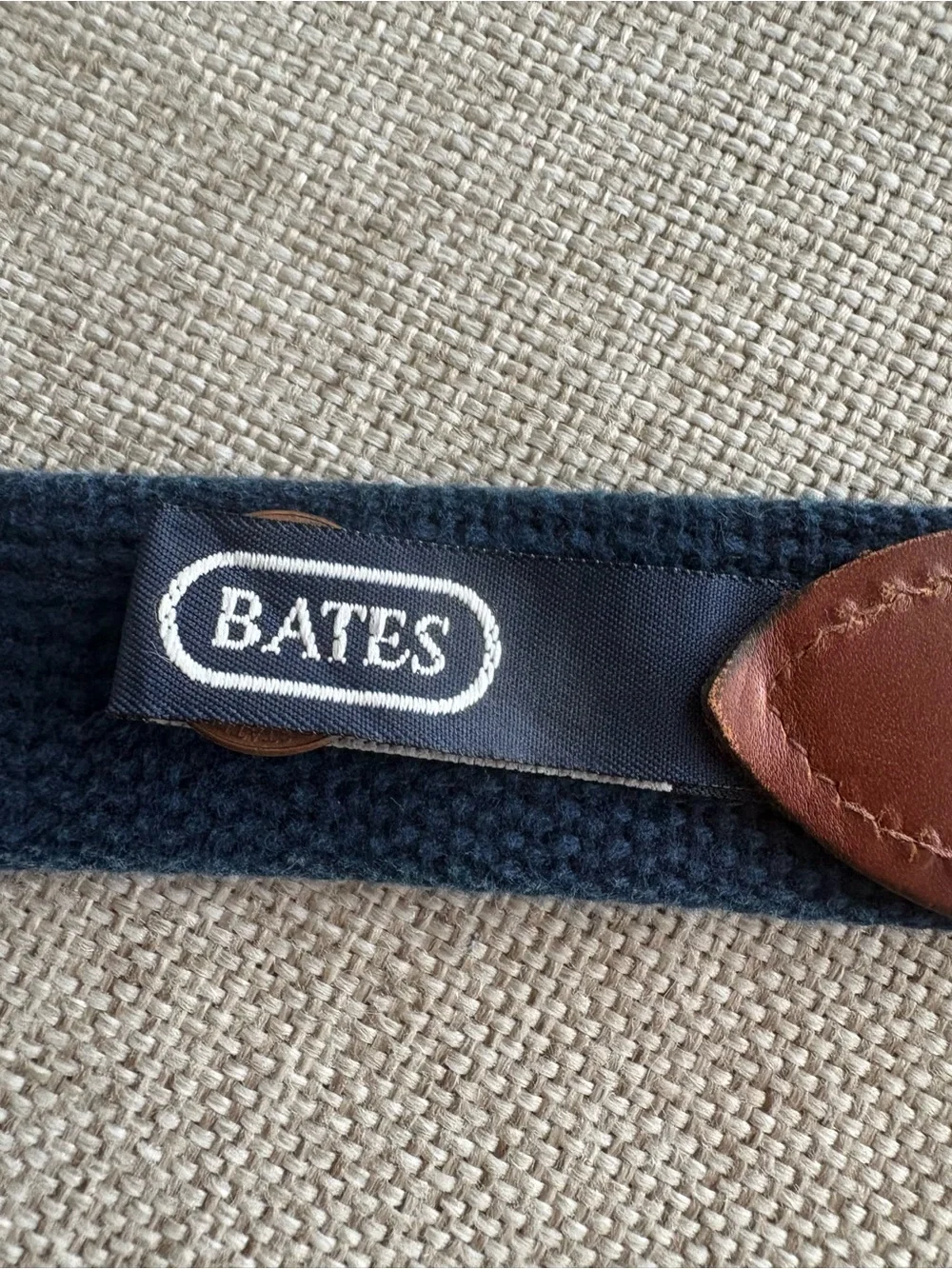 Bates Nautical Signal Flag Belt Size 36 Made in USA Navy Canvas Leather Trim